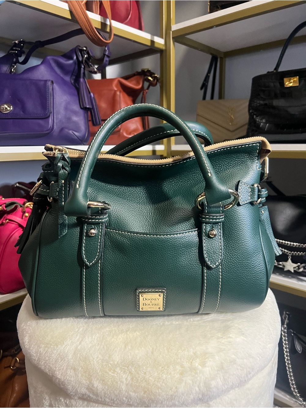 Dooney & Bourke Sorrento Satchel 30 with pockets in Ivy
